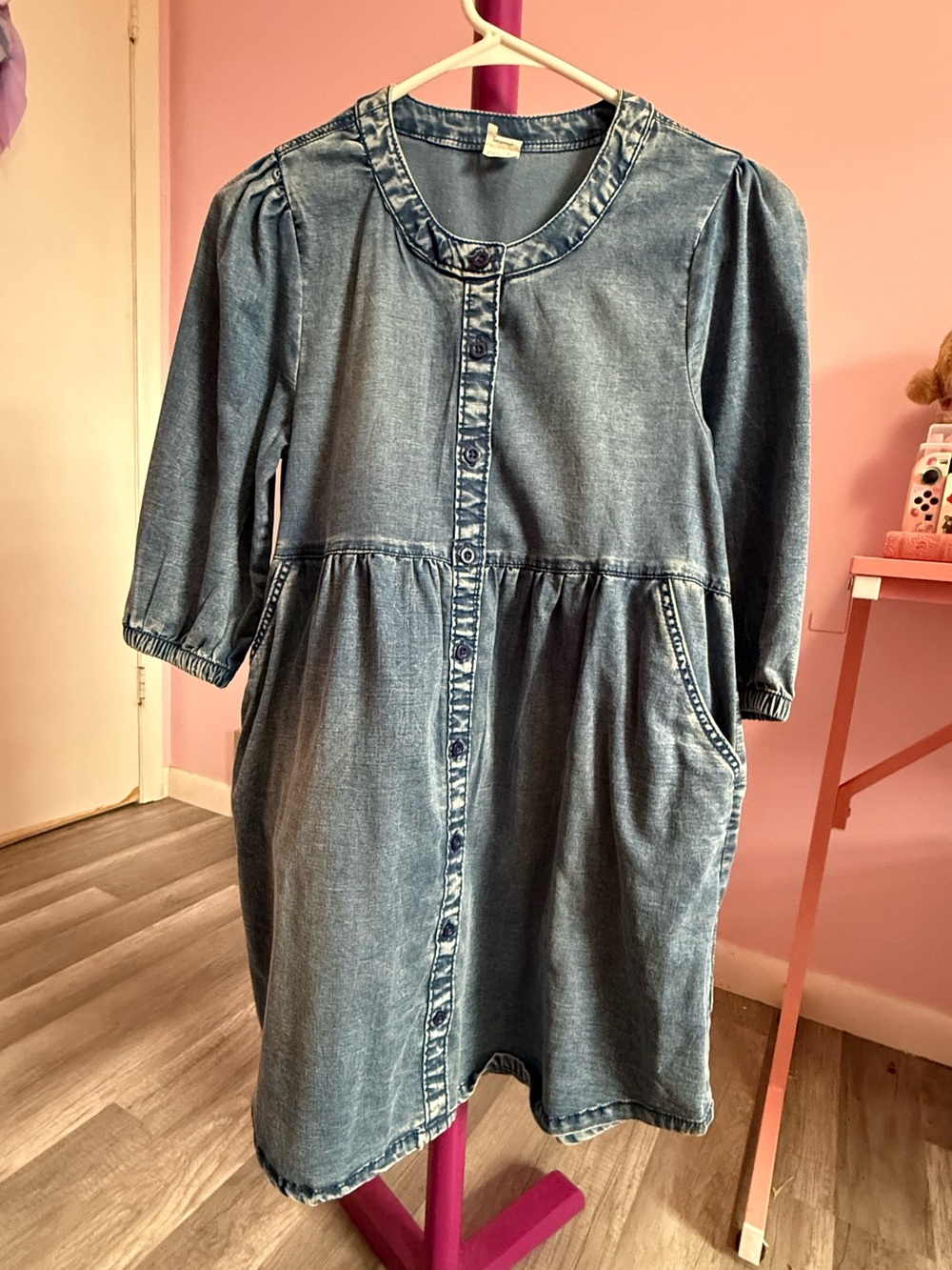Girls' Washed Denim Button-Front Dress - Blue